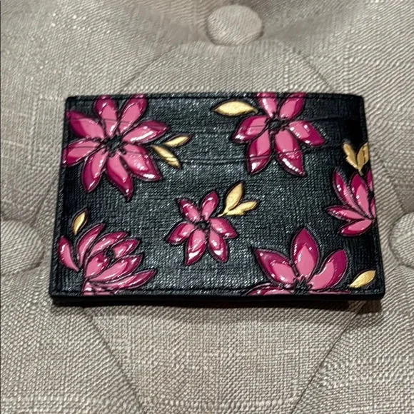 Kate Spade Black Card Holder with Pink and Yellow Floral Design - Picture 2 of 2